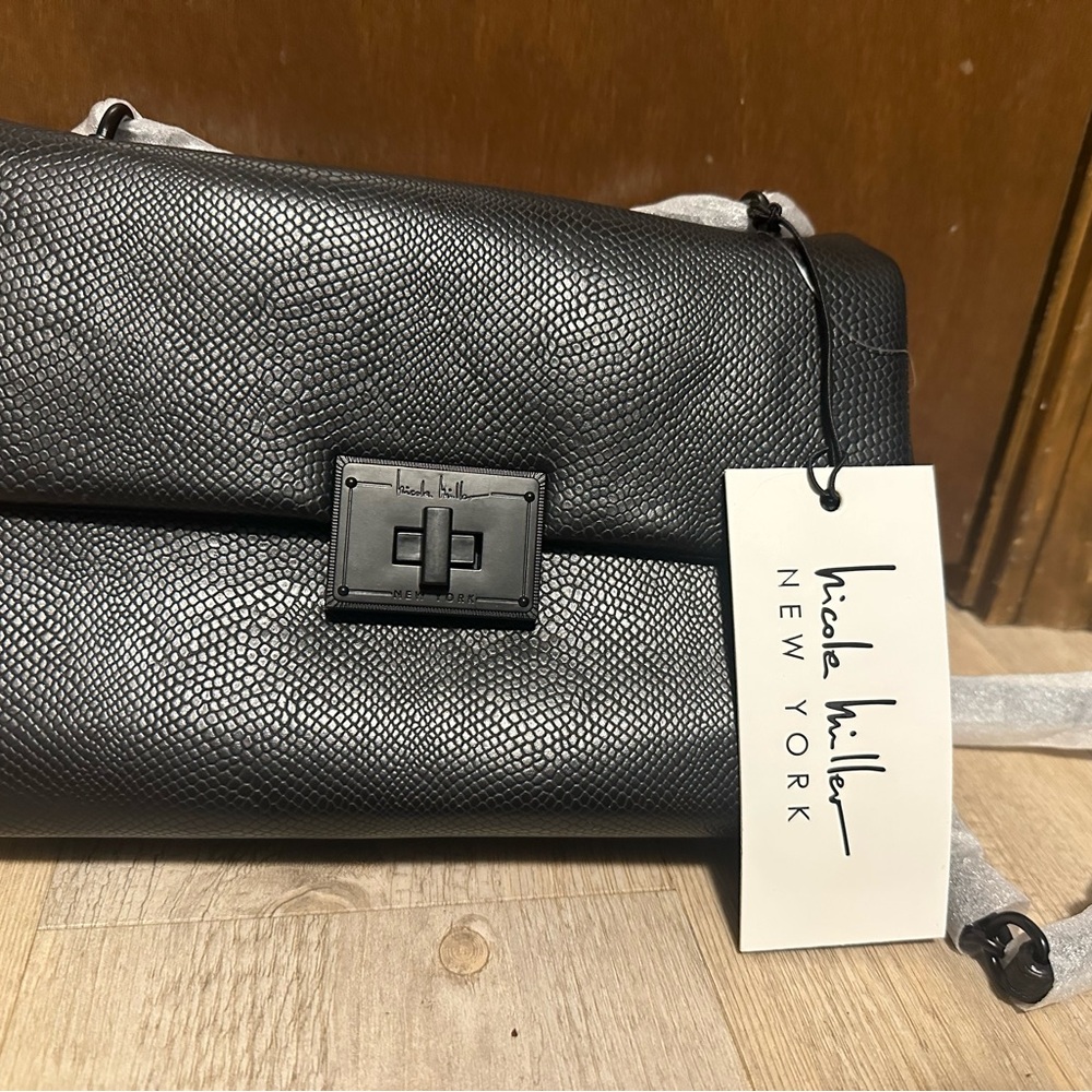 Nicole Miller Black Pebbled Leather Bag